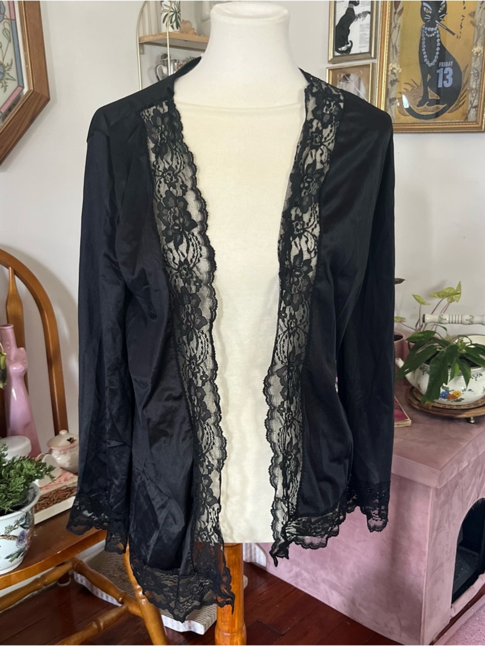 insane paper tag vintage lace trim long sleeve cardigan top